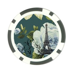 Blue Roses Vintage Paris Eiffel Tower Floral Fashion Decor Poker Chip by chicelegantboutique