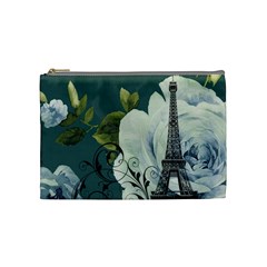 Blue Roses Vintage Paris Eiffel Tower Floral Fashion Decor Cosmetic Bag (medium) by chicelegantboutique