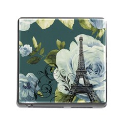 Blue Roses Vintage Paris Eiffel Tower Floral Fashion Decor Memory Card Reader With Storage (square) by chicelegantboutique