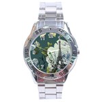 Blue roses vintage Paris Eiffel Tower floral fashion decor Stainless Steel Watch (Men s) Front