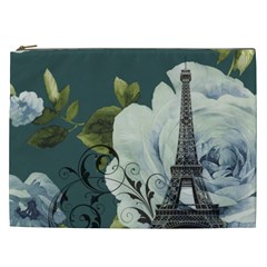 Blue Roses Vintage Paris Eiffel Tower Floral Fashion Decor Cosmetic Bag (xxl) by chicelegantboutique