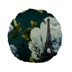 Blue Roses Vintage Paris Eiffel Tower Floral Fashion Decor 15  Premium Round Cushion 