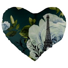 Blue Roses Vintage Paris Eiffel Tower Floral Fashion Decor 19  Premium Heart Shape Cushion