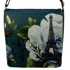 Blue Roses Vintage Paris Eiffel Tower Floral Fashion Decor Flap Closure Messenger Bag (small) by chicelegantboutique