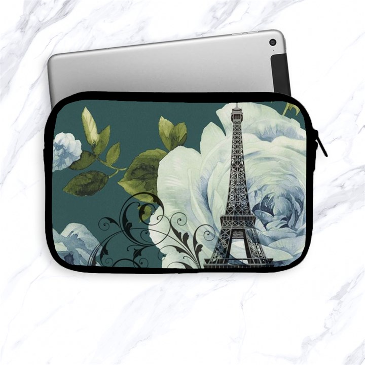 Blue roses vintage Paris Eiffel Tower floral fashion decor Apple iPad Mini Zipper Case