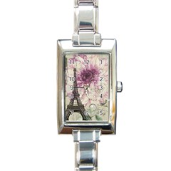 Purple Floral Vintage Paris Eiffel Tower Art Rectangular Italian Charm Watch by chicelegantboutique