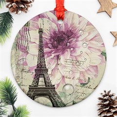 Purple Floral Vintage Paris Eiffel Tower Art Round Ornament by chicelegantboutique