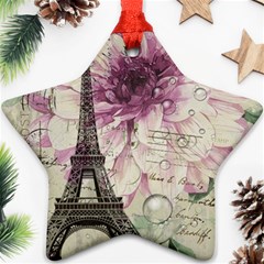 Purple Floral Vintage Paris Eiffel Tower Art Star Ornament by chicelegantboutique