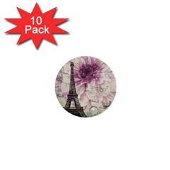 Purple Floral Vintage Paris Eiffel Tower Art 1  Mini Button (10 Pack) by chicelegantboutique