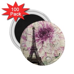 Purple Floral Vintage Paris Eiffel Tower Art 2 25  Button Magnet (100 Pack) by chicelegantboutique