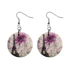 Purple Floral Vintage Paris Eiffel Tower Art Mini Button Earrings by chicelegantboutique