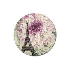 Purple Floral Vintage Paris Eiffel Tower Art Magnet 3  (round) by chicelegantboutique