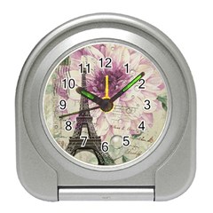 Purple Floral Vintage Paris Eiffel Tower Art Desk Alarm Clock by chicelegantboutique