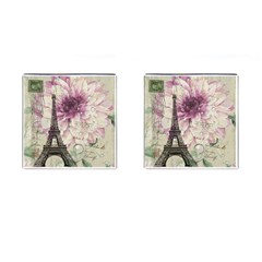 Purple Floral Vintage Paris Eiffel Tower Art Cufflinks (square) by chicelegantboutique