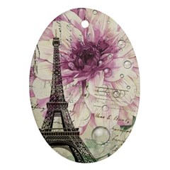 Purple Floral Vintage Paris Eiffel Tower Art Oval Ornament (two Sides) by chicelegantboutique