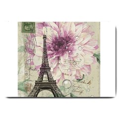 Purple Floral Vintage Paris Eiffel Tower Art Large Door Mat by chicelegantboutique