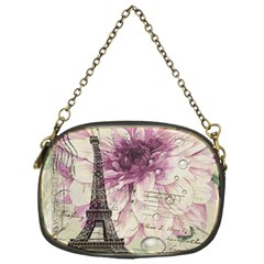 Purple Floral Vintage Paris Eiffel Tower Art Chain Purse (one Side) by chicelegantboutique