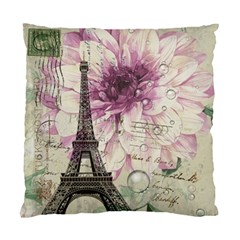 Purple Floral Vintage Paris Eiffel Tower Art Cushion Case (two Sided)  by chicelegantboutique