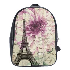 Purple Floral Vintage Paris Eiffel Tower Art School Bag (large) by chicelegantboutique