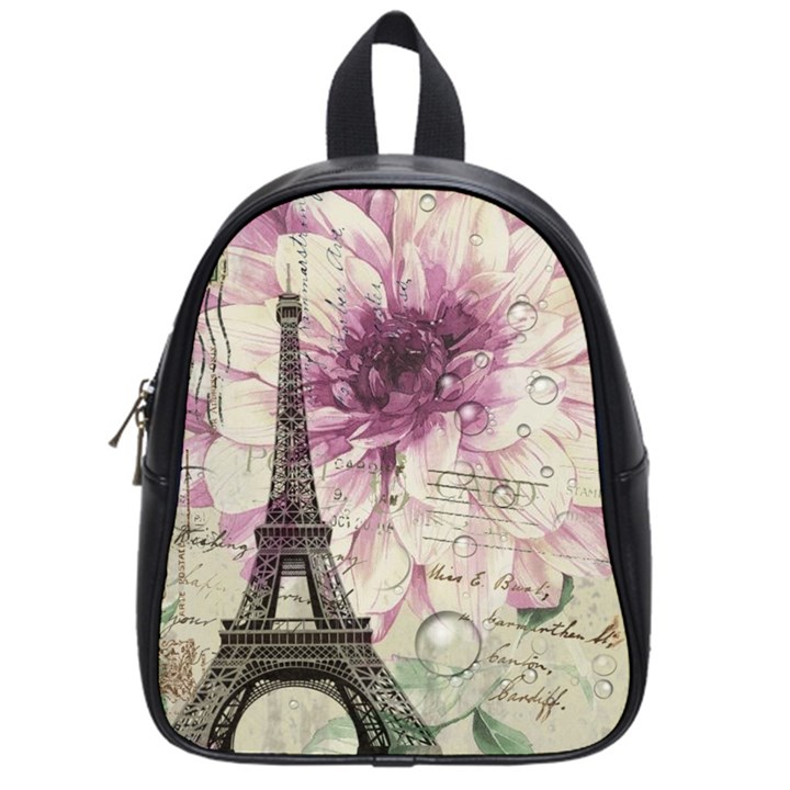 Purple Floral Vintage Paris Eiffel Tower Art School Bag (Small)