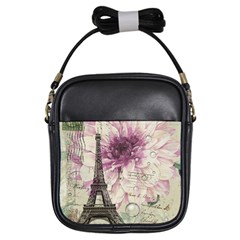 Purple Floral Vintage Paris Eiffel Tower Art Girl s Sling Bag by chicelegantboutique