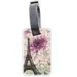 Purple Floral Vintage Paris Eiffel Tower Art Luggage Tag (Two Sides) Front