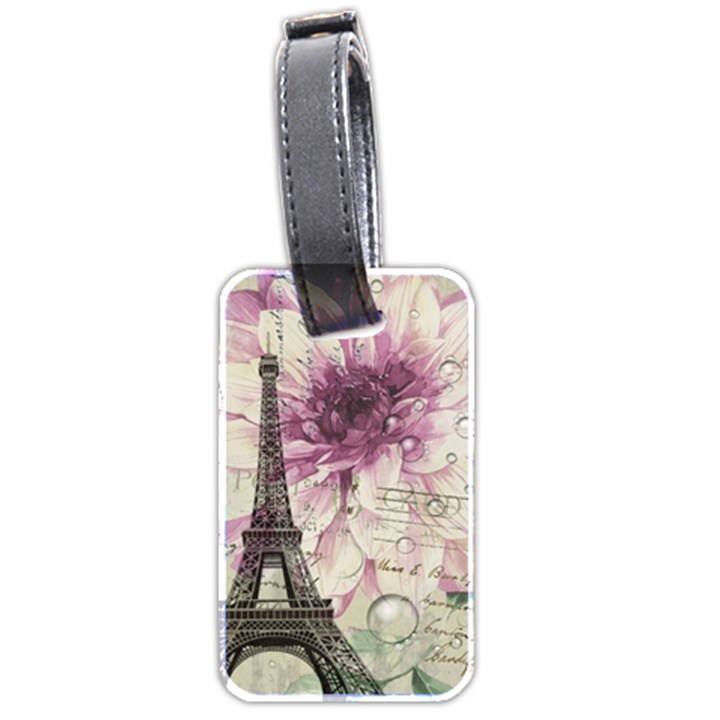 Purple Floral Vintage Paris Eiffel Tower Art Luggage Tag (Two Sides)