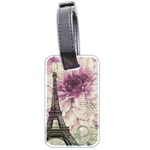 Purple Floral Vintage Paris Eiffel Tower Art Luggage Tag (Two Sides) Back