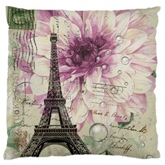 Purple Floral Vintage Paris Eiffel Tower Art Large Cushion Case (two Sided)  by chicelegantboutique