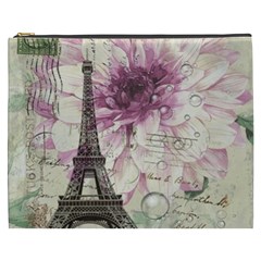 Purple Floral Vintage Paris Eiffel Tower Art Cosmetic Bag (xxxl) by chicelegantboutique