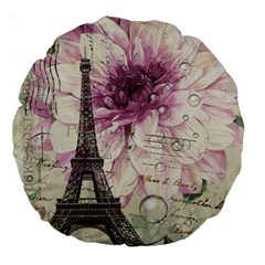 Purple Floral Vintage Paris Eiffel Tower Art 18  Premium Round Cushion  by chicelegantboutique