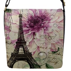 Purple Floral Vintage Paris Eiffel Tower Art Flap Closure Messenger Bag (small) by chicelegantboutique