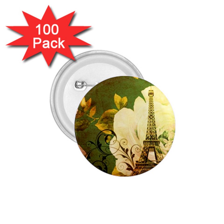 Floral Eiffel Tower Vintage French Paris 1.75  Button (100 pack)