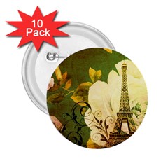 Floral Eiffel Tower Vintage French Paris 2 25  Button (10 Pack)