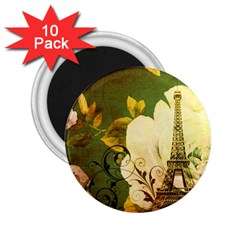 Floral Eiffel Tower Vintage French Paris 2 25  Button Magnet (10 Pack) by chicelegantboutique