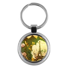 Floral Eiffel Tower Vintage French Paris Key Chain (round)