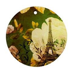 Floral Eiffel Tower Vintage French Paris Round Ornament (two Sides)