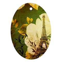 Floral Eiffel Tower Vintage French Paris Oval Ornament (two Sides)