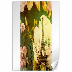 Floral Eiffel Tower Vintage French Paris Canvas 24  X 36  (unframed)