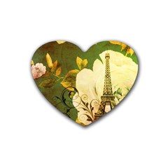 Floral Eiffel Tower Vintage French Paris Drink Coasters 4 Pack (heart) 