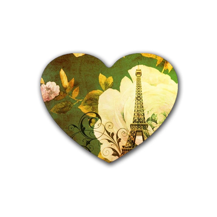 Floral Eiffel Tower Vintage French Paris Drink Coasters 4 Pack (Heart) 