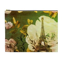 Floral Eiffel Tower Vintage French Paris Cosmetic Bag (xl)