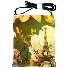 Floral Eiffel Tower Vintage French Paris Shoulder Sling Bag by chicelegantboutique