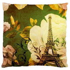 Floral Eiffel Tower Vintage French Paris Large Cushion Case (single Sided)  by chicelegantboutique