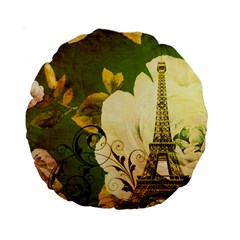 Floral Eiffel Tower Vintage French Paris 15  Premium Round Cushion  by chicelegantboutique