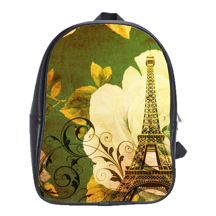 Floral Eiffel Tower Vintage French Paris School Bag (XL)