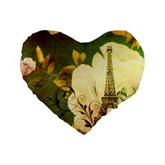 Floral Eiffel Tower Vintage French Paris 16  Premium Heart Shape Cushion  by chicelegantboutique