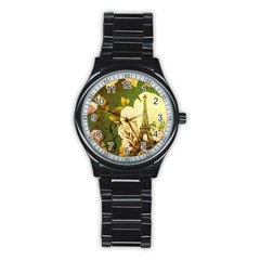 Floral Eiffel Tower Vintage French Paris Sport Metal Watch (black) by chicelegantboutique