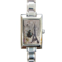 Floral Vintage Paris Eiffel Tower Art Rectangular Italian Charm Watch by chicelegantboutique