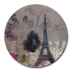 Floral Vintage Paris Eiffel Tower Art 8  Mouse Pad (round) by chicelegantboutique